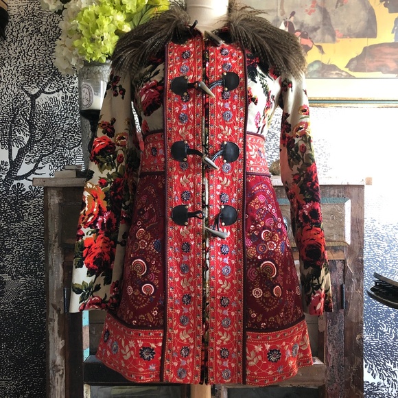 Anthropologie Elevenses Karelia Coat Size 0 Faux Fur Velvet Tapestry - Picture 1 of 7